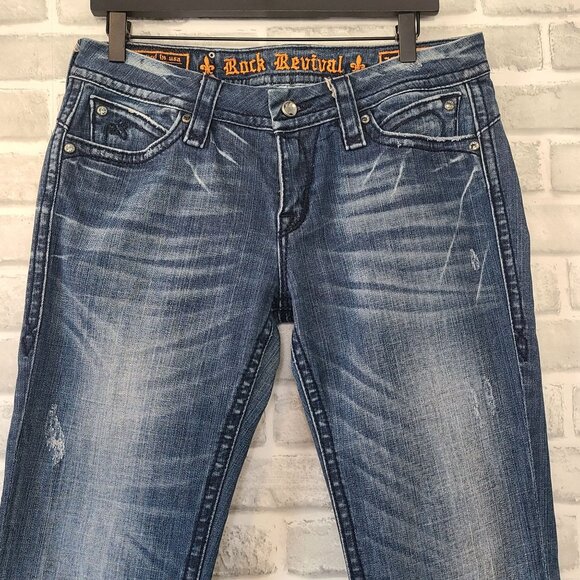 Rock Revival Sasha Embellished Bootcut Jeans Womens 30 Fleur de lis - Picture 9 of 9